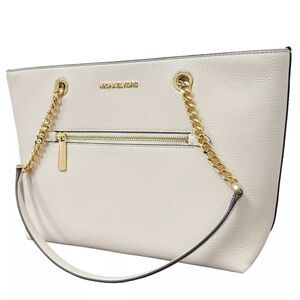 BIN047.6 NWT Michael Kors Jet Set Medium Tote Light Cream Leather